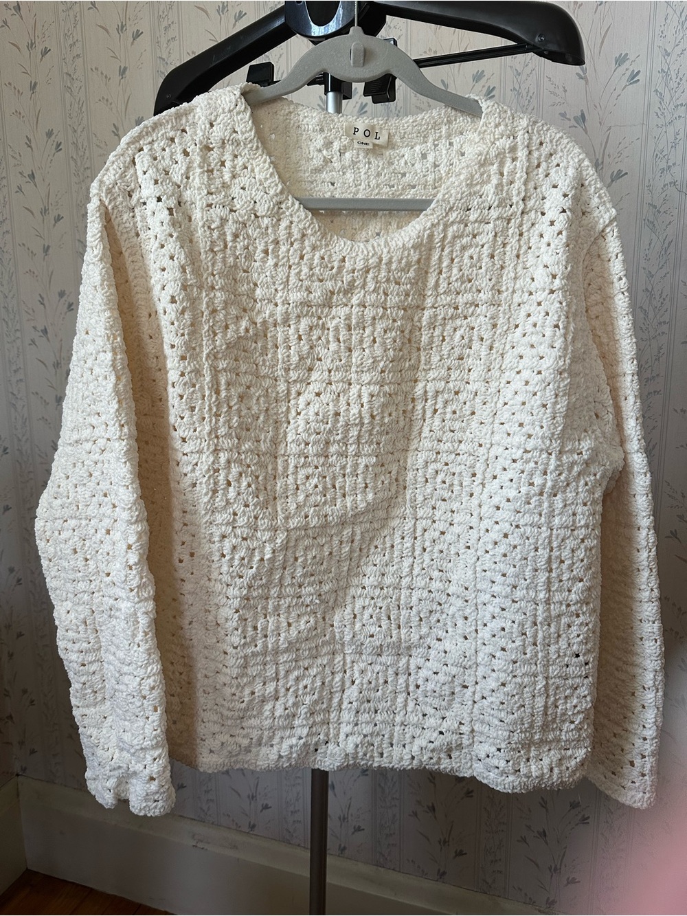 POL Cream Crochet Sweater